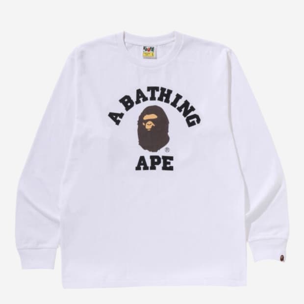 Bape 컬리지 롱슬리브 티셔츠 화이트