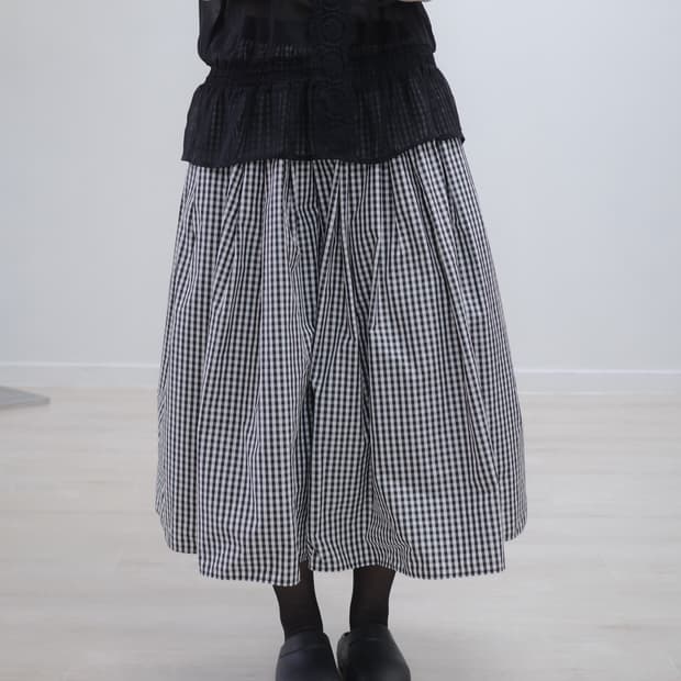 checked pattern banding long skirt