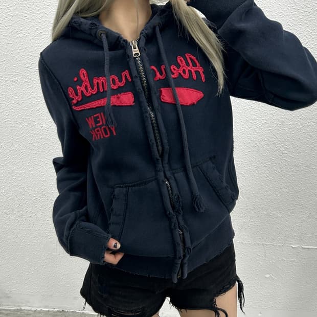 아베크롬비 버건디 네이비 후드집업 S