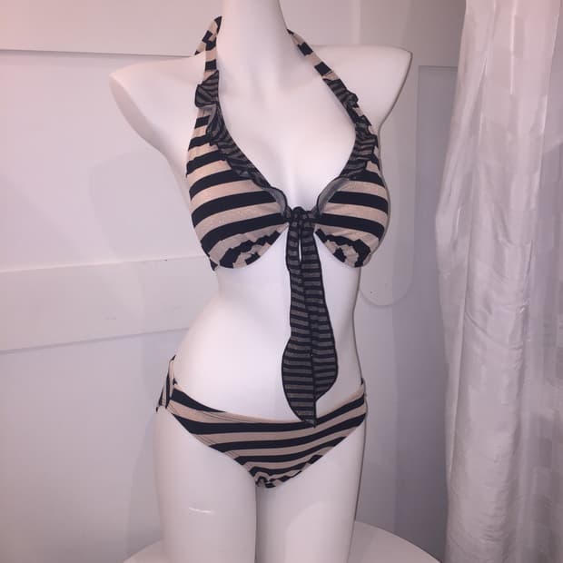 Speedo 스피도 오네갸루 커피 스트라이프 프릴 비키니