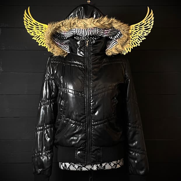 SKINNY LIP 갸루 줄무늬 스트라이프 유광 글로스 패딩 자켓