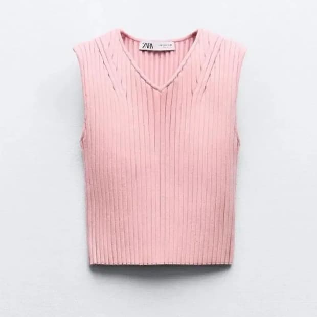 자라 핑크 골지 니트 탑 베스트
