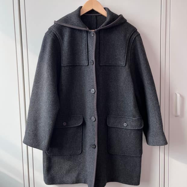 Mademoiselle non non 그레이 후드 울 버튼 롱코트