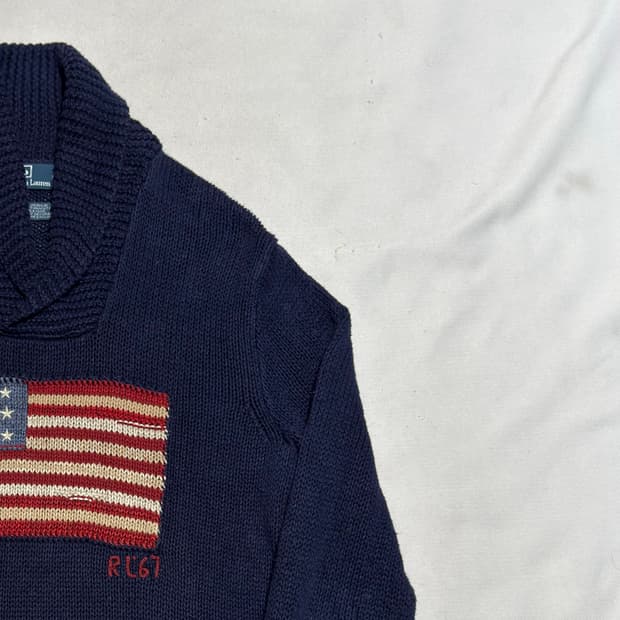 S 폴로랄프로렌 성조기 터틀넥 네이비 코튼 니트
