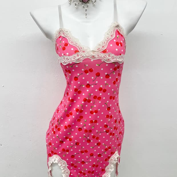 하이틴 체리 레이스 원피스