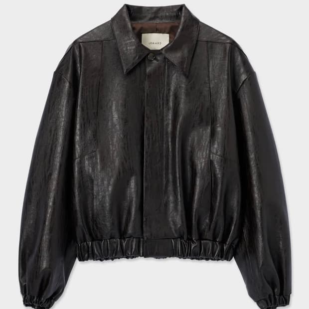 르마드 오버핏 절개 포켓 비건레더 자켓 - 브라운