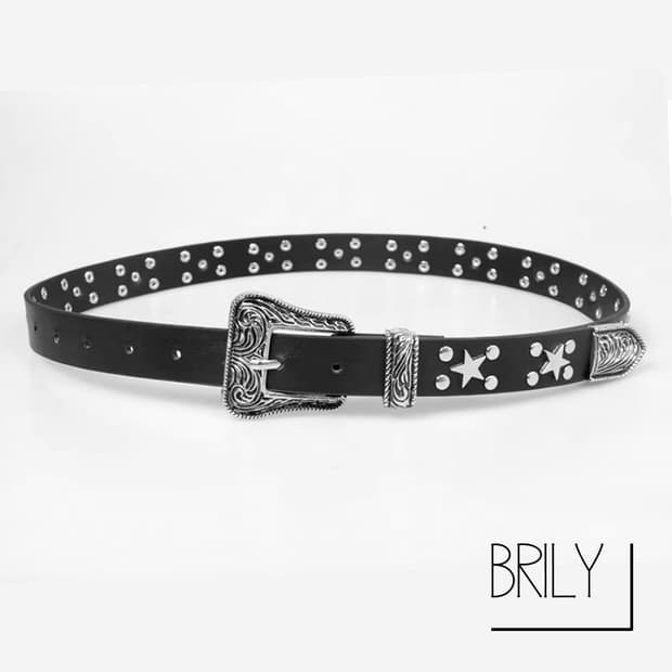 [Unisex] NEAL 스타 별 스터드 비건 가죽 클래식 웨스턴 벨트