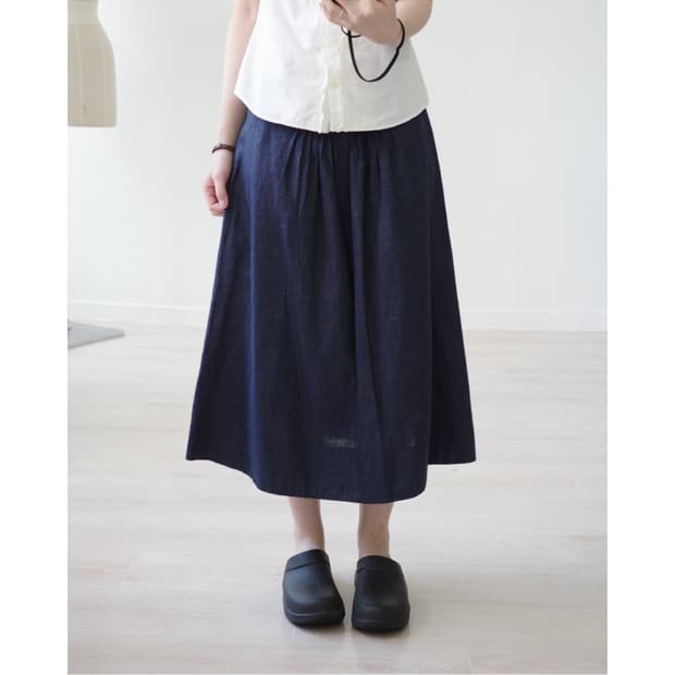Midnight linen blend minimal midi skirt