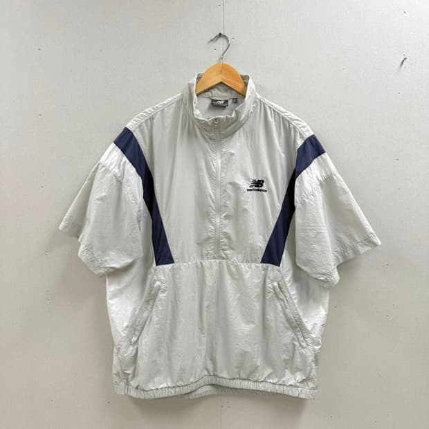 남성 XXL 110 / 뉴발란스 우븐 반팔 아노락 라이트그레이/네이비