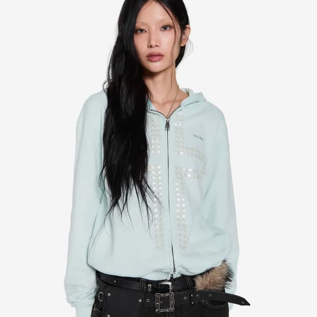 새상품)아캄 라인스톤 후드집업 아이스블루 민트