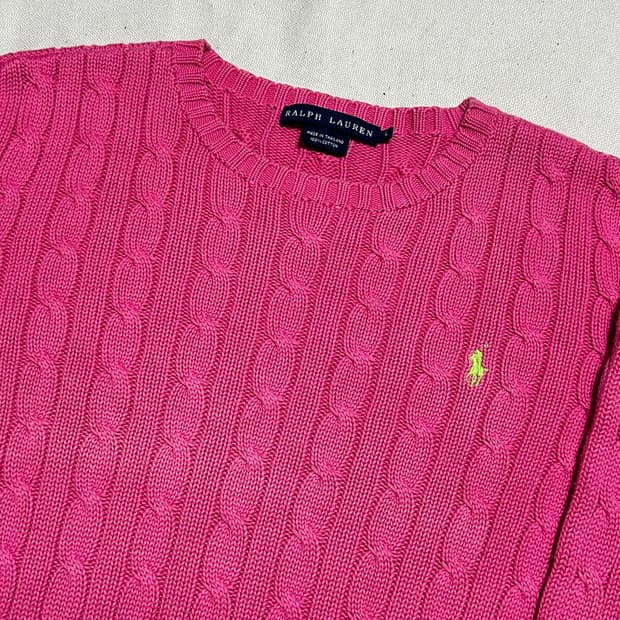 L 폴로랄프로렌 여성용 핑크 케이블 니트