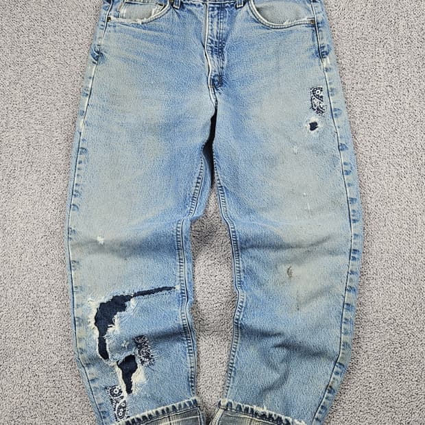 칼하트 헤비 플란넬 리페어 데님 워크 팬츠 ( 34X32 )/ 10121