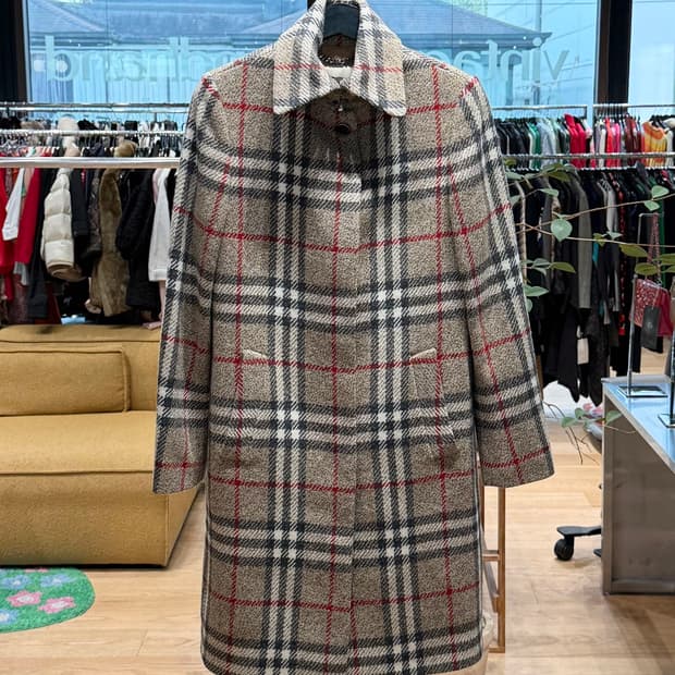 버버리 브라운 노바체크 울 코트 