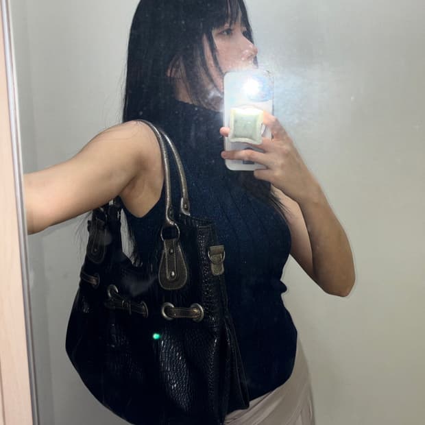 빈티지 에나멜 가죽 숄더백 히메갸루 고스펑크 고딕