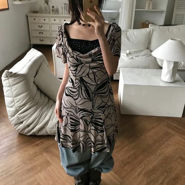 vintage pattern pleats one-piece