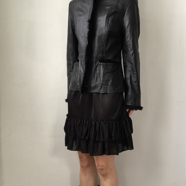 Fake fur trimming lamb leather jacket