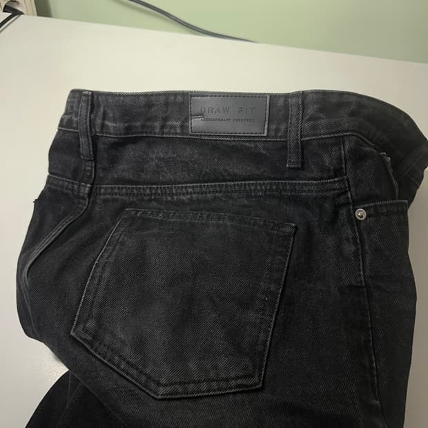 L-XL 드로우핏 빈티지블랙 워시드 와이드 데님팬츠