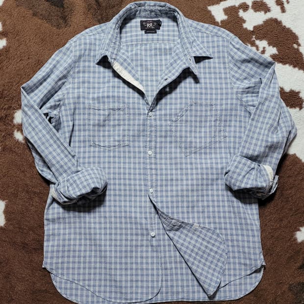 RRL 연블루 체크 남방 (XL)