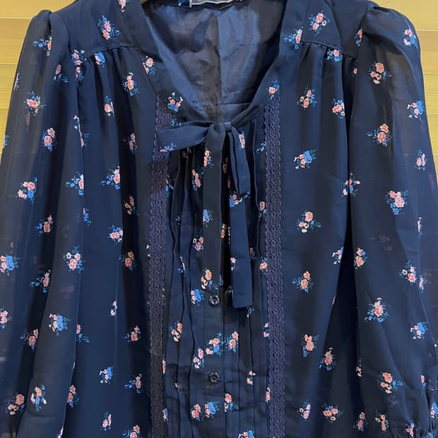 더엠포리움 일본수입 여성 네이비 플라워 쉬폰원피스