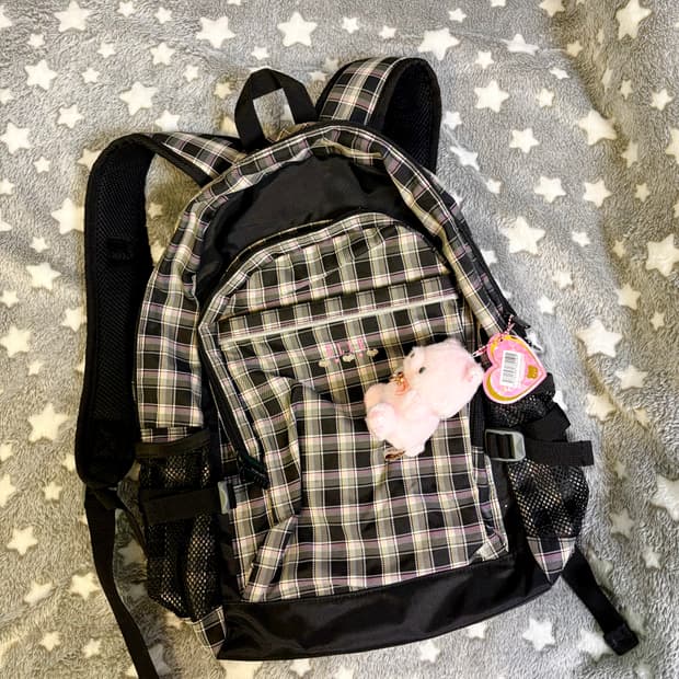 elle 엘르 일본 빈티지 체크 백팩 블랙 핑크 y2k 