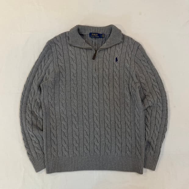폴로 랄프로렌 반집업 꽈배기 케이블 니트 그레이