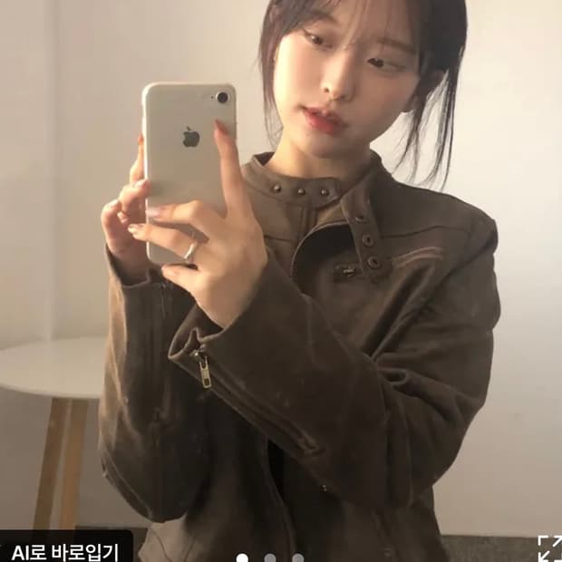 에이블리 노카라 레더자켓 브라운