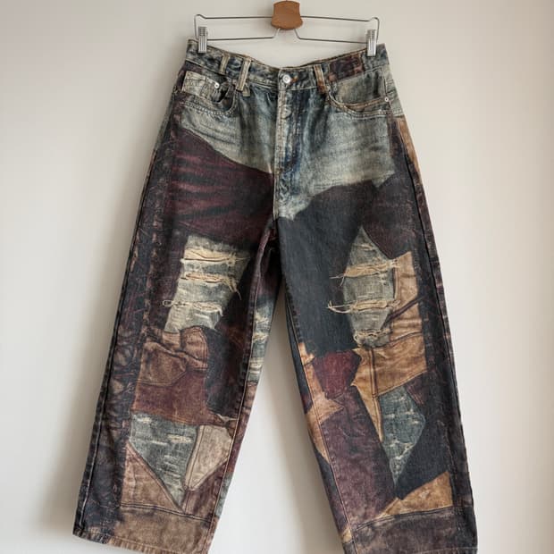 Pre owned 프린팅 와일드 데님 팬츠