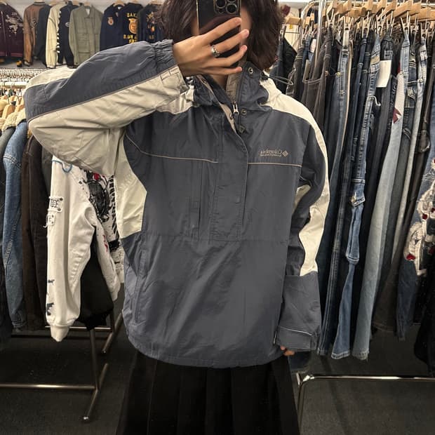 M)콜롬비아 고프코어 배색 하프집업 패딩 바람막이