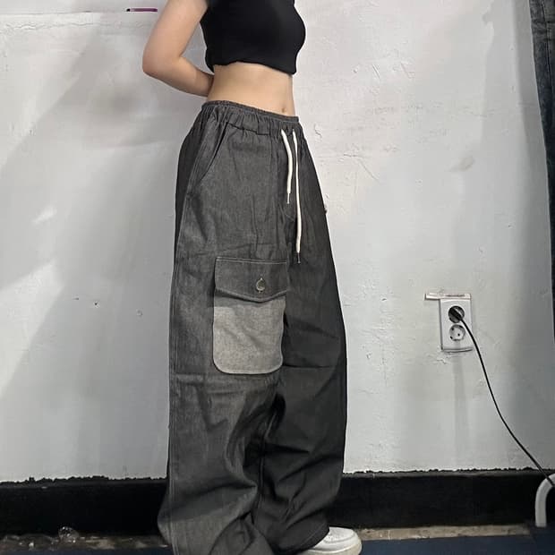 빈티지 그레이 카고 와이드 팬츠