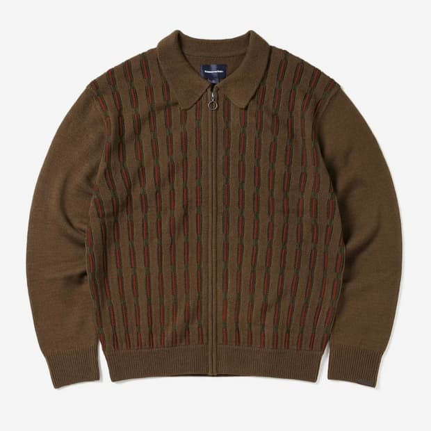 Chain Zip Up Polo Brown