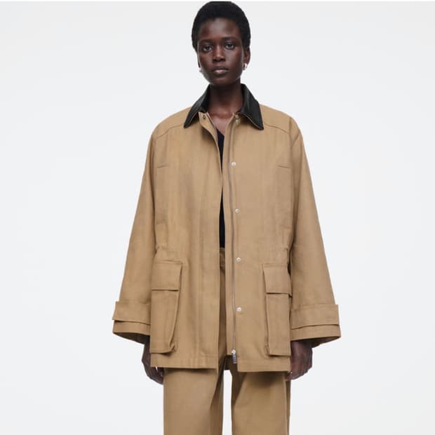 COS 레이디스 오버사이즈 레더카라 유틸리티 자켓 S