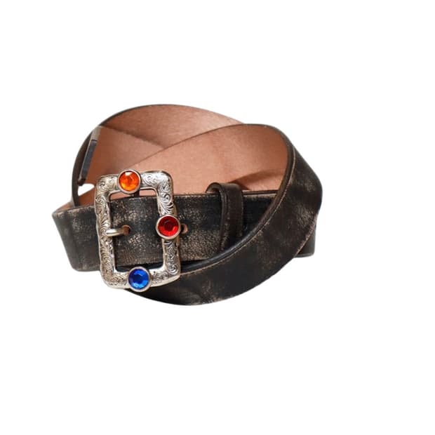 캐피탈 잼스톤 오일드 레더 스터드 디스코 버클 벨트 블랙