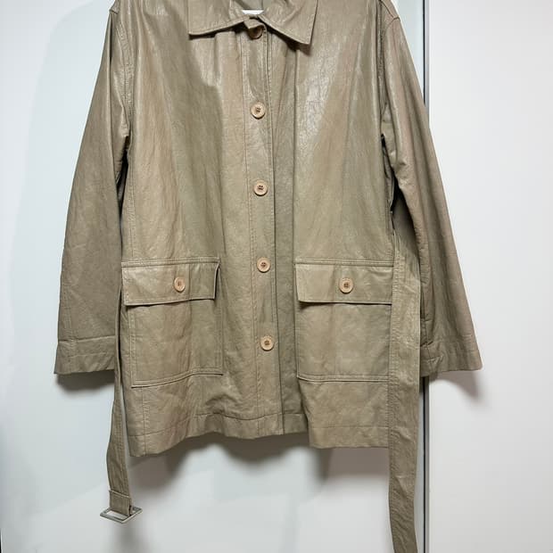 plate 레더 하프 베이지 벨트 자켓