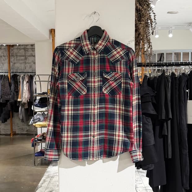 랄프로렌 네이비 타탄 스냅 버튼 롱슬리브 셔츠