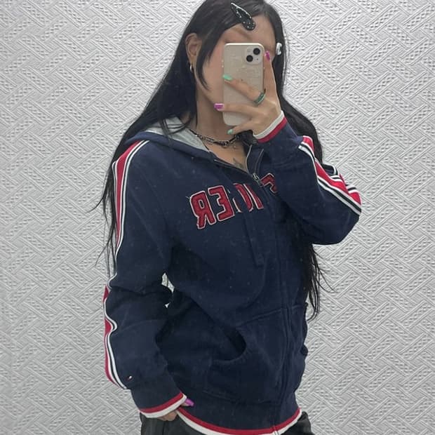 타미힐피거 올드스쿨 00's 레트로 배색 후드 집업 M C07008