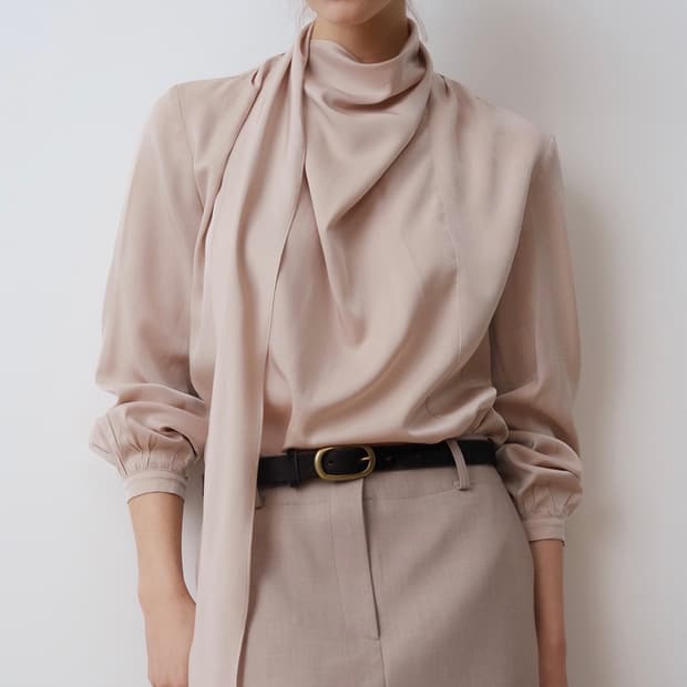 오브베이지 드레이프 타이 블라우스(핑크, F사이즈)