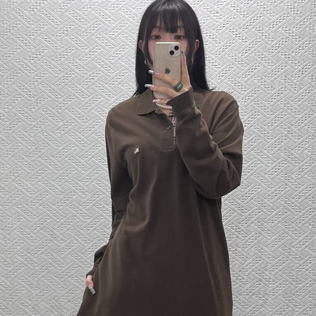 버버리 빈티지 캐주얼 초코브라우니 PK 카라 롱슬리브 S C12812