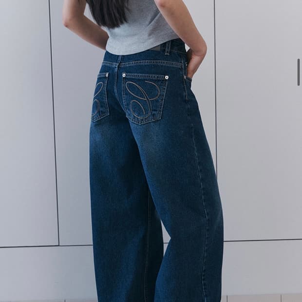 C BACK LOGO WIDE DENIM PANTS_DARK BLUE