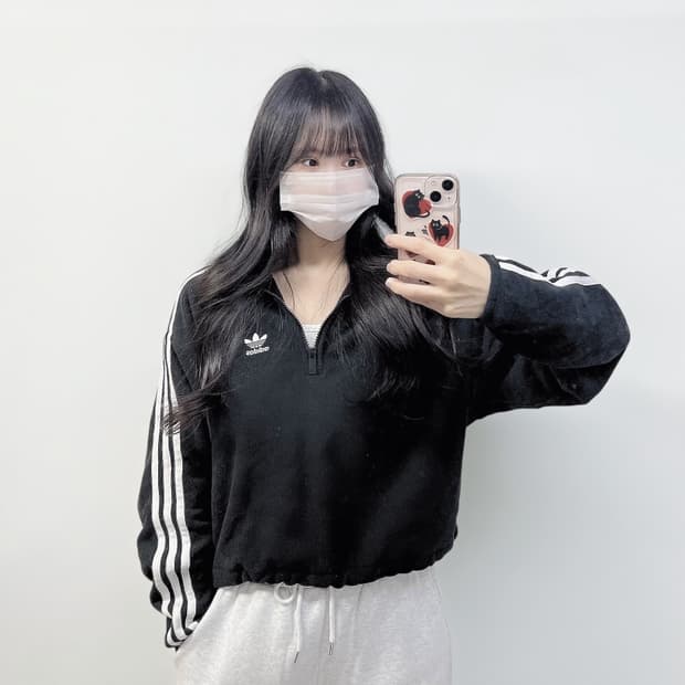 아디다스 트레포일 로고 크롭 반집업 후리스 자켓