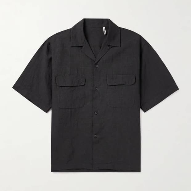 캡틴선샤인 린넨 실크 오픈카라 셔츠 블랙 40