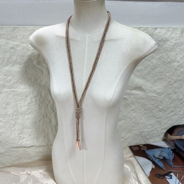 빈티지  로즈샴핀 로프 넥타이 목걸이