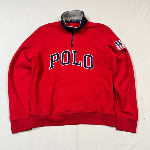 M) 폴로 랄프로렌 스펠로고 플리스 후리스 반집업