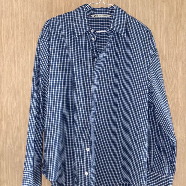 ZARA 자라 깅엄 체크 히든 버튼 셔츠