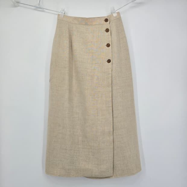 ANNCHEPI 베이지 린넨 혼방 랩 스커트 25 [E30579]