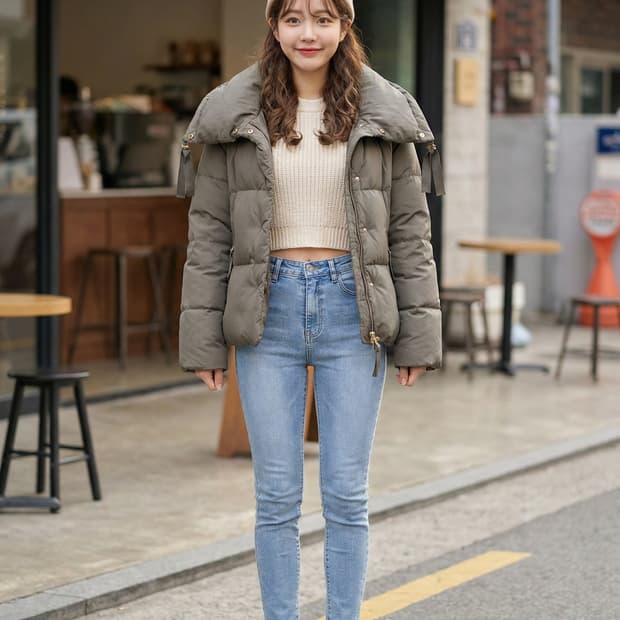 LeShop BLACK 르샵 블랙 볼륨 넥 덕다운 숏패딩