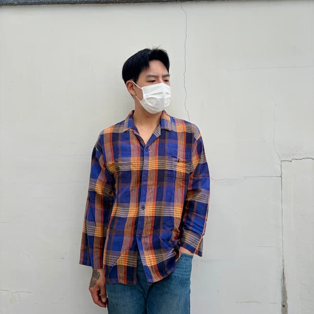 L)입생로랑 재팬라인 헤리티지 체크 오픈카라 셔츠