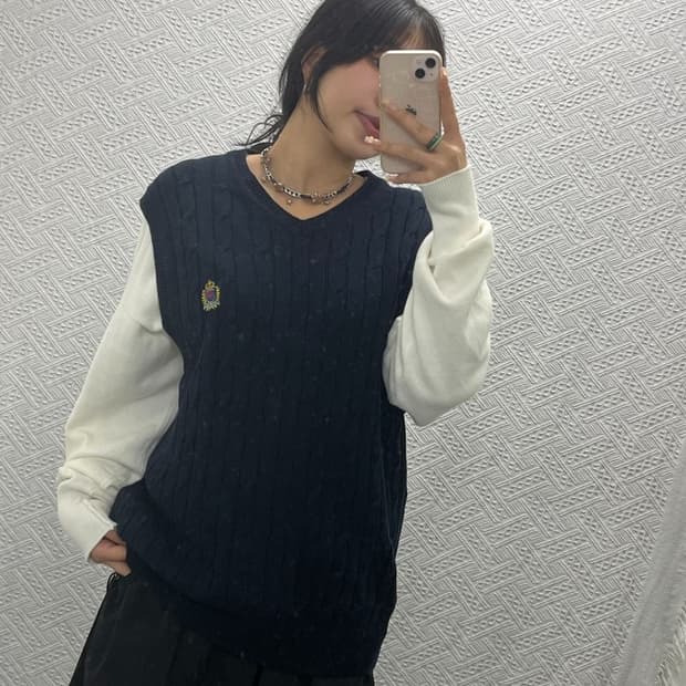 디스이즈네버댓 꽈배기 코튼 니트 조끼 베스트 95 C06386