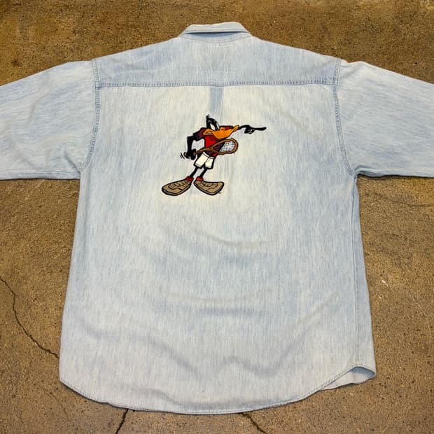 90s 미국 빈티지 루니툰즈 대피덕 연청 청남방 데님셔츠