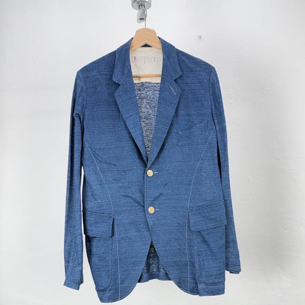 하버색 시룰리언 블루 리넨 스포츠 플랩 포켓 블레이저 자켓
