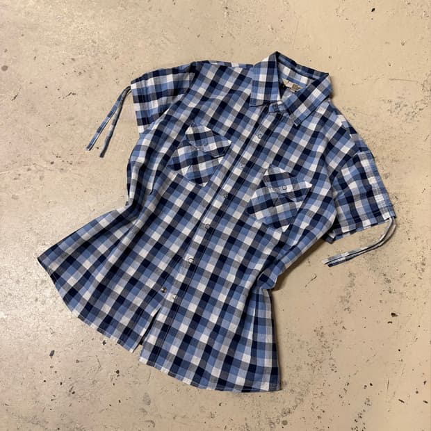 shirring detail 2-pocket check shirt